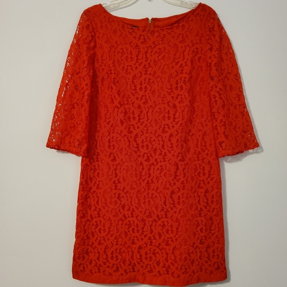 Nine West Dresses & Skirts - Nine West Red Lace Embroidered Shift Dress 3/4 Sleeve Boat Neck Size 12